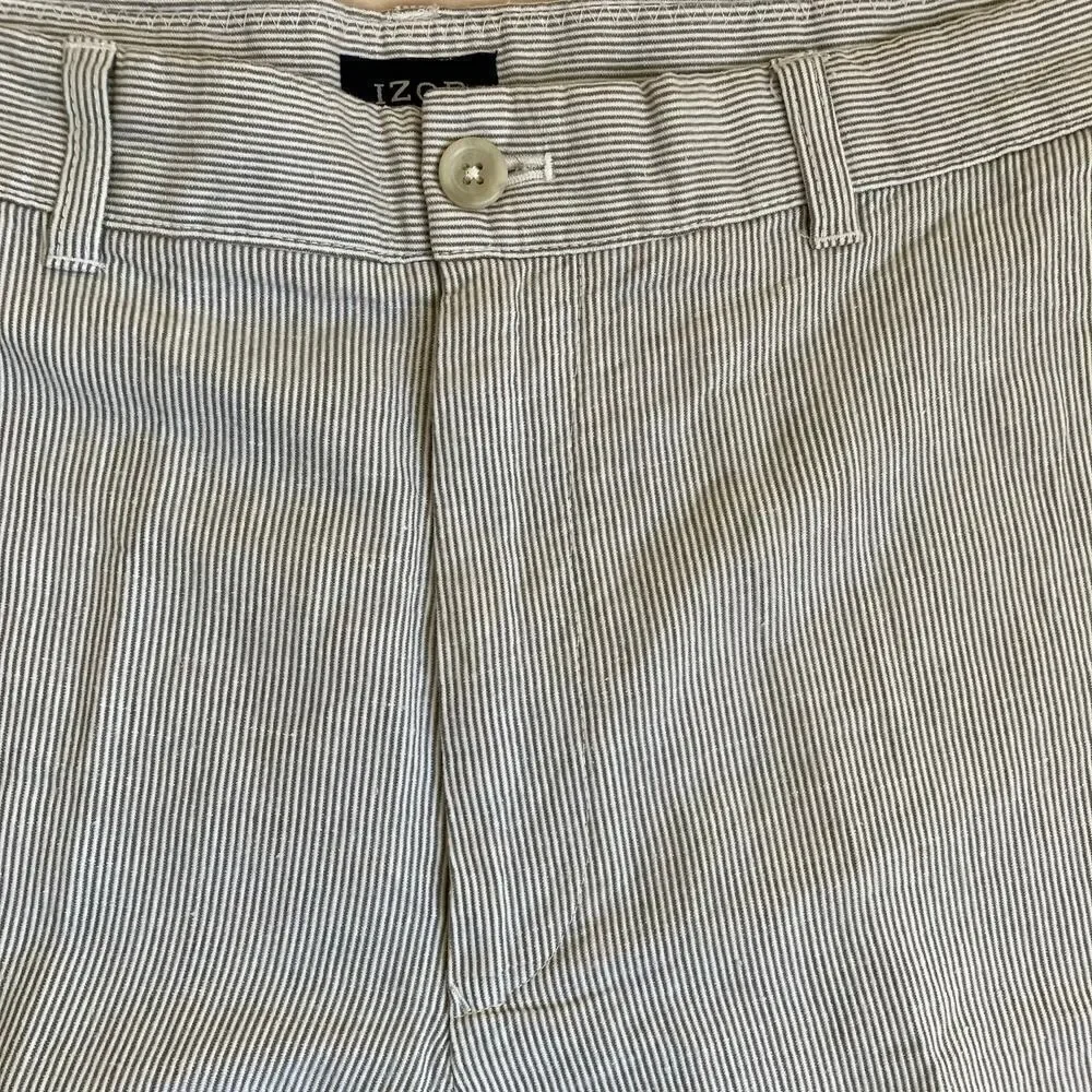 Izod Mens Striped Linen Blend Flat Front Chino Shorts 9.5” Inseam NWT Sz 38